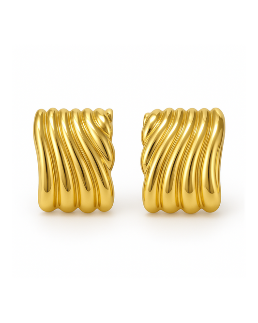 Ribbed Silver Vintage Style Earrings (18K Gold Plated, Stainless Steel)
