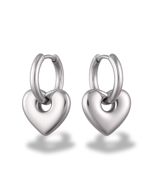 Silver Heart Earrings (Stainless Steel, 18K Gold)