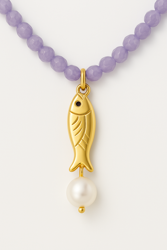 Fish with small Pearl (18k Gold Plated, Stainless Steel)