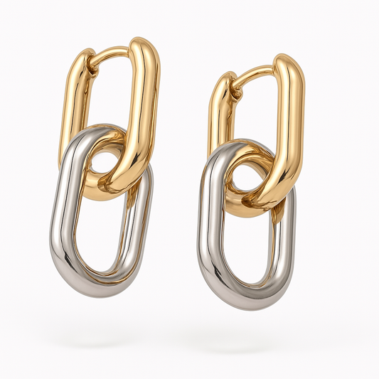 Clip Duo Gold & Silver Earrings (18K Gold Plated, Stainless Steel)