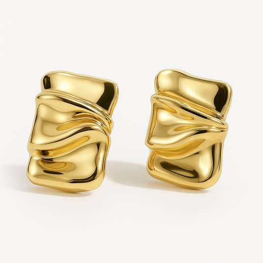 Textured Rectangular Gold Vintage Style Earrings (18K Gold Plated, Stainless Steel)