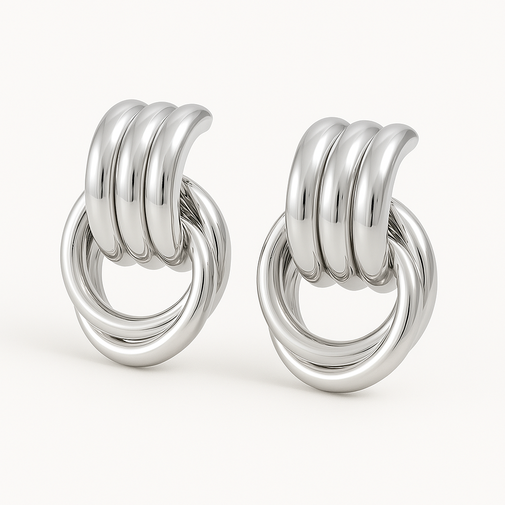 Silver Knot Earrings (18k Gold Plated, Stainless Steel)