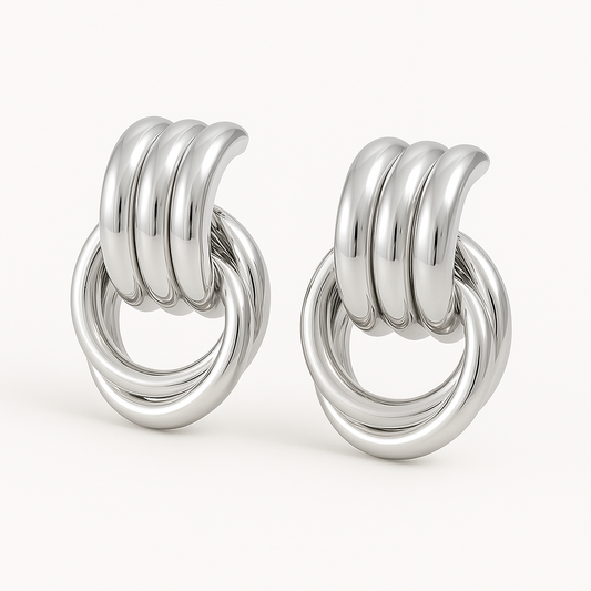 Silver Knot Earrings (18k Gold Plated, Stainless Steel)