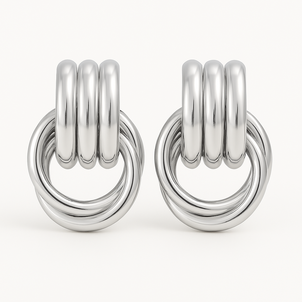 Silver Knot Earrings (18k Gold Plated, Stainless Steel)
