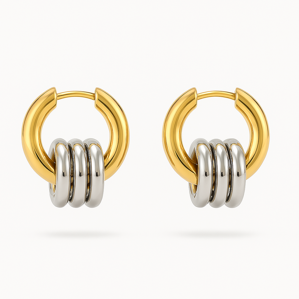 Tri-Duo Inlay Hoops (18K Gold Plated)