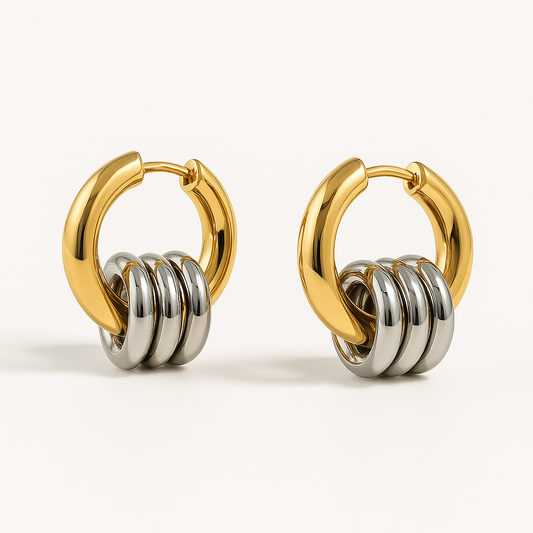 Tri-Duo Inlay Hoops (18K Gold Plated)
