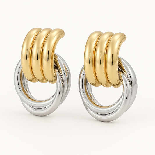 Duo Gold & Silver Knot Earrings (18k Gold Plated, Stainless Steel)