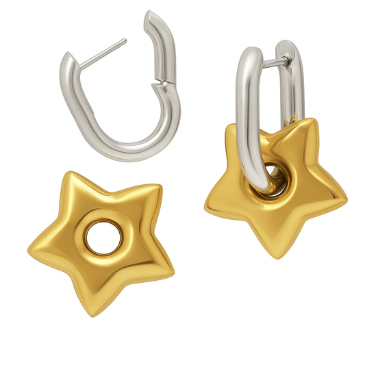 Duo Gold & Silver Starry Earrings (Stainless Steel)