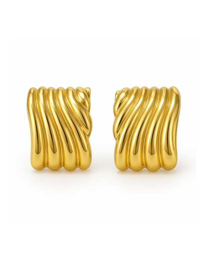 Ribbed Gold Vintage Style Earrings (18K Gold Plated, Stainless Steel)