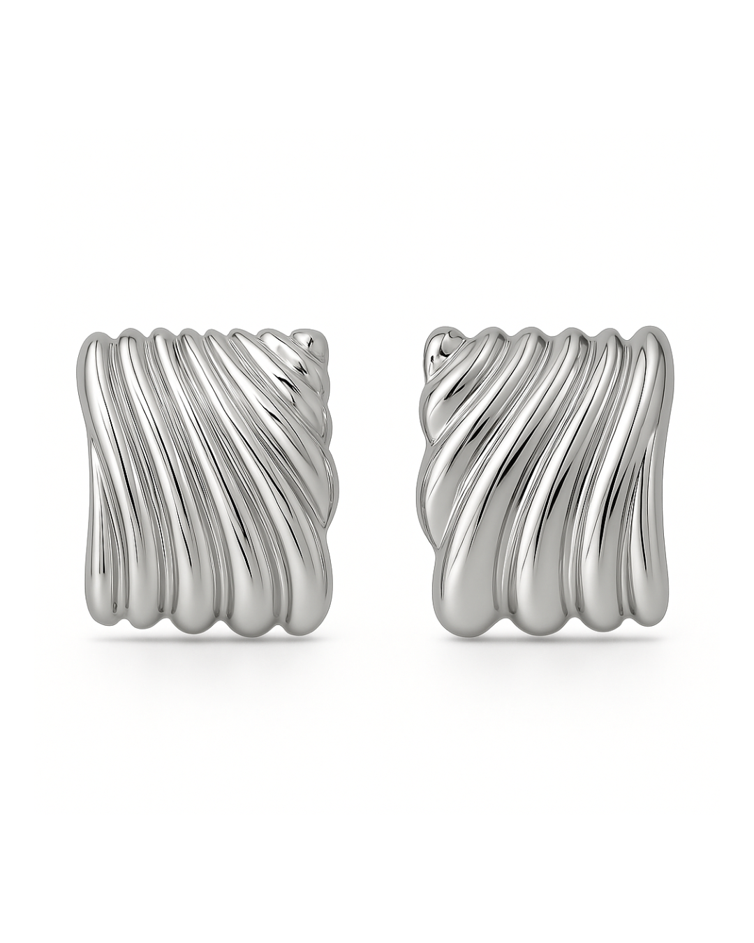 Ribbed Silver Vintage Style Earrings (18K Gold Plated, Stainless Steel)