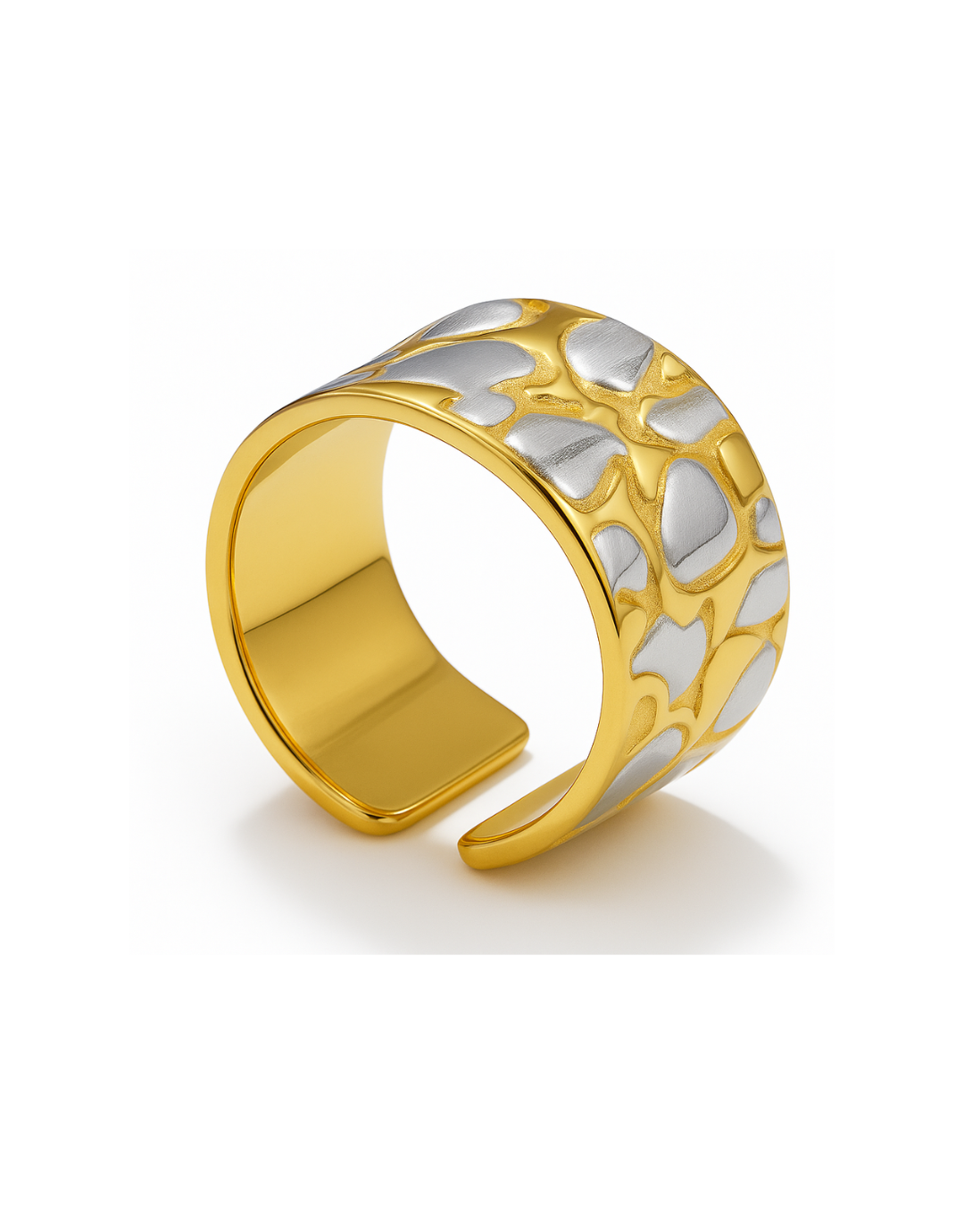 Elegant Print In Silver & Gold Ring (Stainless Steel, 18k Gold Plated)