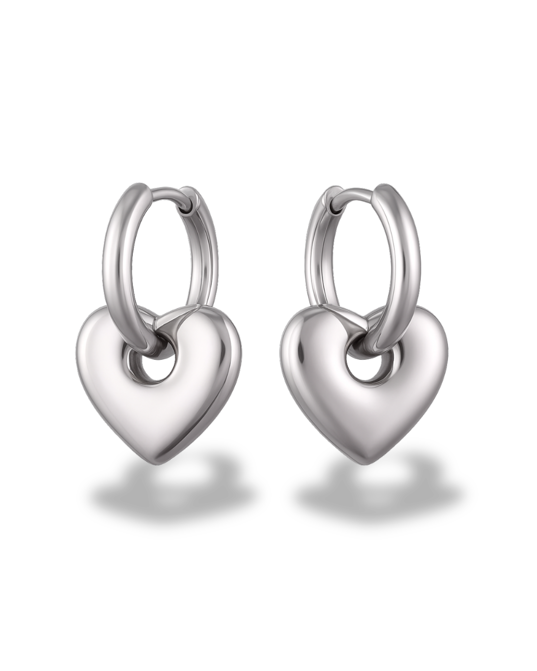 Silver Heart Earrings (Stainless Steel, 18K Gold)