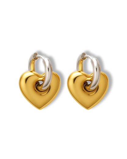 Duo Gold & Silver Heart Earrings (Stainless Steel)