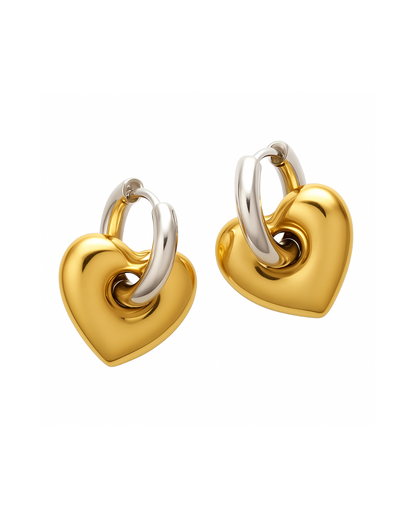 Duo Gold & Silver Heart Earrings (Stainless Steel)