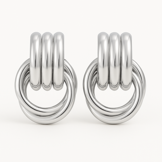 Silver Knot Earrings (18k Gold Plated, Stainless Steel)