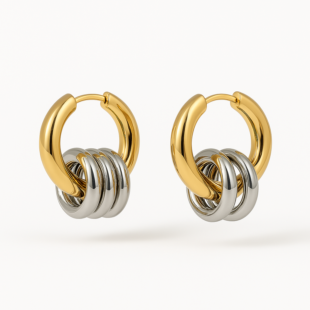 Tri-Duo Inlay Hoops (18K Gold Plated)