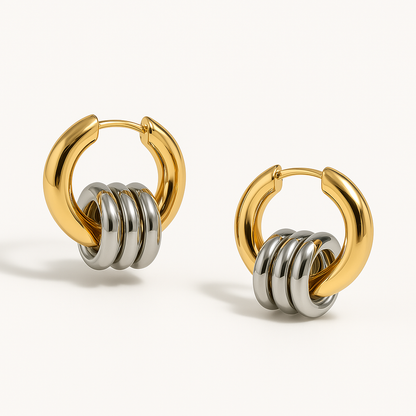 Tri-Duo Inlay Hoops (18K Gold Plated)