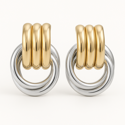 Duo Gold & Silver Knot Earrings (18k Gold Plated, Stainless Steel)