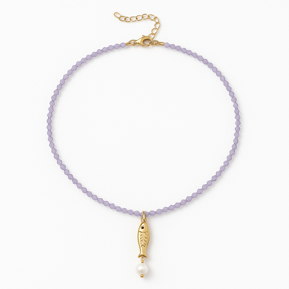 Fish with small Pearl (18k Gold Plated, Stainless Steel)